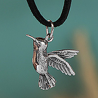 Sterling silver pendant necklace, 'Flying Freedom' - Artisan-Made Sterling Silver Hummingbird Pendant Necklace