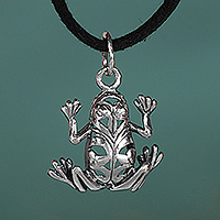 Sterling silver pendant necklace, 'Leap of Joy' - Armenian-Made Frog-Themed Sterling Silver Pendant Necklace