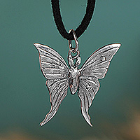 Sterling silver pendant necklace, 'Butterfly of Dreams' - Fantasy-Inspired Sterling Silver Butterfly Pendant Necklace