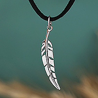 Sterling silver pendant necklace, 'Tender Plumage' - Folk Art-Inspired Sterling Silver Feather Pendant Necklace