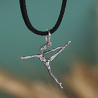 Sterling silver pendant necklace, 'Ballerina Sentiment' - Whimsical Ballerina-Themed Sterling Silver Pendant Necklace