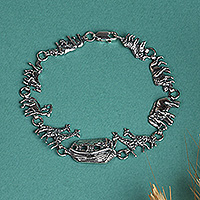 Sterling silver link bracelet, 'Journey of Noah' - Noah's Ark-Themed Sterling Silver Link Bracelet from Armenia