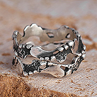 Sterling silver band ring, 'Abstract Elegance' - Textured Modern Sterling Silver Band Ring from Armenia