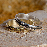 Sterling silver and brass band rings, 'Minimalist Duo' (pair) - Pair of Minimalist Sterling Silver and Brass Band Rings