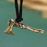 Men's brass pendant necklace, 'Heroic Axe' - Men's Axe-Themed Antique-Finished Brass Pendant Necklace