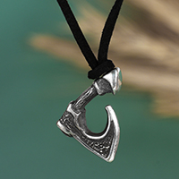 Sterling silver pendant necklace, 'Amulet of Bravery' - Fair Trade Oxidized Sterling Silver Axe Pendant Necklace