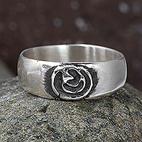 Sterling silver band ring, 'Labyrinth of Heroes' - Armenian Folk Art-Themed Sterling Silver Spiral Band Ring