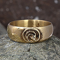 Brass band ring, 'Labyrinth of Leaders' - Traditional Folk Art Brass Band Ring with Spiral Detail