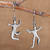 Sterling silver dangle earrings, 'Bright Together' - Inspirational Dance-Themed Sterling Silver Dangle Earrings