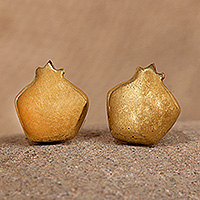 Brass stud earrings, 'Glorious Omen' - Antiqued Pomegranate Brass Stud Earrings Made in Armenia