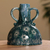 Ceramic vase, 'Dandelion Dreams' - Dandelion-Themed Hand-Painted Teal Ceramic Vase from Armenia