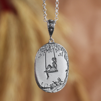 Sterling silver pendant necklace, 'Swing Dreams' - Inspirational Girl on a Swing Pendant Necklace from Armenia