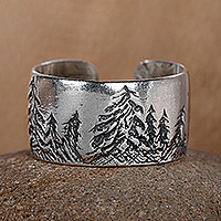 Sterling silver wrap ring, 'Sylvan Whispers' - Forest-Themed Armenian Handmade Sterling Silver Wrap Ring