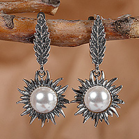 Cultured pearl dangle earrings, 'Pearly Radiance' - Sun-Inspired Natural Cream Cultured Pearl Dangle Earrings