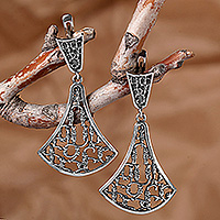 Sterling silver dangle earrings, 'Alphabet Whispers' - Armenian Alphabet-Themed Sterling Silver Dangle Earrings