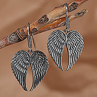 Sterling silver dangle earrings, 'Wings of Freedom' - Wing Sterling Silver Dangle Earrings in an Oxidized Finish