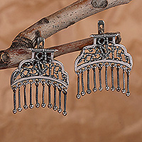 Sterling silver chandelier earrings, 'Alphabetic Liaison' - Sterling Silver Chandelier Earrings with Armenian Letters