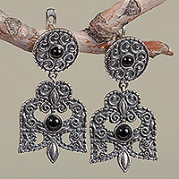 Onyx dangle earrings, 'Midnight Splendor' - Classic Armenian Sterling Silver and Onyx Dangle Earrings