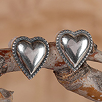 Sterling silver stud earrings, 'Distinguished Love' - Romantic High-Polished Sterling Silver Heart Stud Earrings