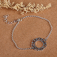 Sterling silver pendant bracelet, 'One Link' - Armenian-Inspired Oxidized Sterling Silver Pendant Bracelet