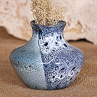 Ceramic vase, 'Armenian Waters' - Glazed Abstract-Themed Blue Ceramic Vase Made in Armenia