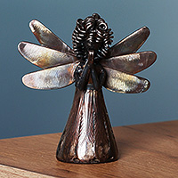 Recycled metal sculpture, 'Guardian of Grace' - Eco-Friendly Inspirational Recycled Metal Angel Sculpture