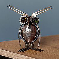 Recycled metal sculpture, 'Guardian of Wisdom' - Fair Trade Owl-Themed Recycled Metal Sculpture from Armenia