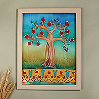 Batik wall art, 'Tree of Romance' - Artisan-Made Pomegranate Tree-Themed Batik Silk Wall Art