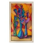 Batik wall art, 'Still Scape' - Semi-Abstract Still Life Batik Silk Wall Art with Wood Frame