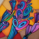 Batik wall art, 'Still Scape' - Semi-Abstract Still Life Batik Silk Wall Art with Wood Frame