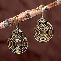 Brass drop earrings, 'Sublime Spirals' - Modern Spiral-Themed Drop Earrings with Antique Finish