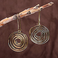 Brass dangle earrings, 'Spiral Symphony' - Armenian Handcrafted Brass Dangle Earrings with Spiral Motif