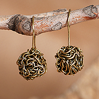 Brass drop earrings, 'Deconstructed Spirals' - Semi-Abstract Antiqued Brass Drop Earrings Made in Armenia