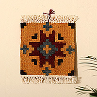 Wool and cotton blend wall hanging, 'Evening Cross' - Woven Yellow Wool and Cotton Blend Wall Hanging from Armenia