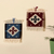 Wool and cotton blend wall hangings, 'Water & Fire' (set of 2) - Blue and Red Loomed Cross-Themed 2-Piece Wall Hanging Set