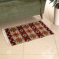 Wool and cotton blend area rug, 'Traditional Parade' (2x3) - Geometric-Patterned Wool and Cotton Blend Area Rug (2x3)