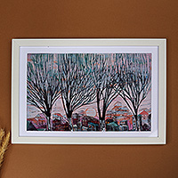 Giclée print, 'Rose Sunset' - Framed Sunset Village Themed Giclée Art Print on Photo Paper