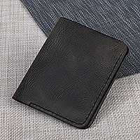 Leather wallet, 'Dark Classic' - Artisan-Made Black 100% Leather Bifold Wallet from Armenia