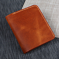 Leather wallet, 'Evening Classic' - Handcrafted Brown 100% Leather Bifold Wallet from Armenia