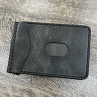 Leather wallet, 'Urban Grey' - Minimalist Grey 100% Leather Card Holder-Wallet from Armenia