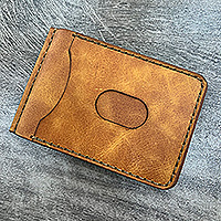 Leather wallet, 'Urban Yellow' - Modern Yellow 100% Leather Card Holder-Wallet from Armenia