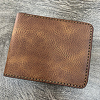 Leather wallet, 'Successful Evening' - Artisan-Made Bifold 100% Leather Wallet in a Solid Brown Hue