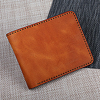 Leather wallet, 'Successful Autumn' - Armenian-Made Bifold 100% Leather Wallet in an Orange Hue