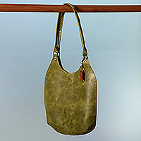 Leather hobo bag, 'Sylvan Days' - Sylvan Green 100% Leather Hobo Bag Handcrafted in Armenia