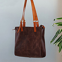 Leather shoulder bag, 'Bohemian Chocolate' - Chocolate Brown Leather Shoulder Bag with Zipper Closure