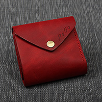 Leather wallet, 'Rich Red' - Handcrafted Minimalist Red Leather Wallet with Snap Closure