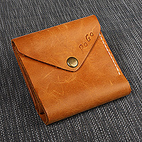 Leather wallet, 'Rich Yellow' - Minimalist Yellow 100% Leather Wallet with Snap Closure