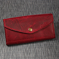 Leather clutch, 'Burgundy Lady' - Minimalist-Inspired Burgundy Leather Clutch from Armenia