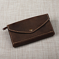 Leather clutch, 'Chocolate Lady' - Classic Handcrafted Chocolate Leather Clutch from Armenia