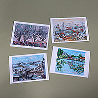 Photograph postcards, 'City Memories' (set of 4) - Cityscape-Themed 4-Piece Print Paper Photograph Postcard Set